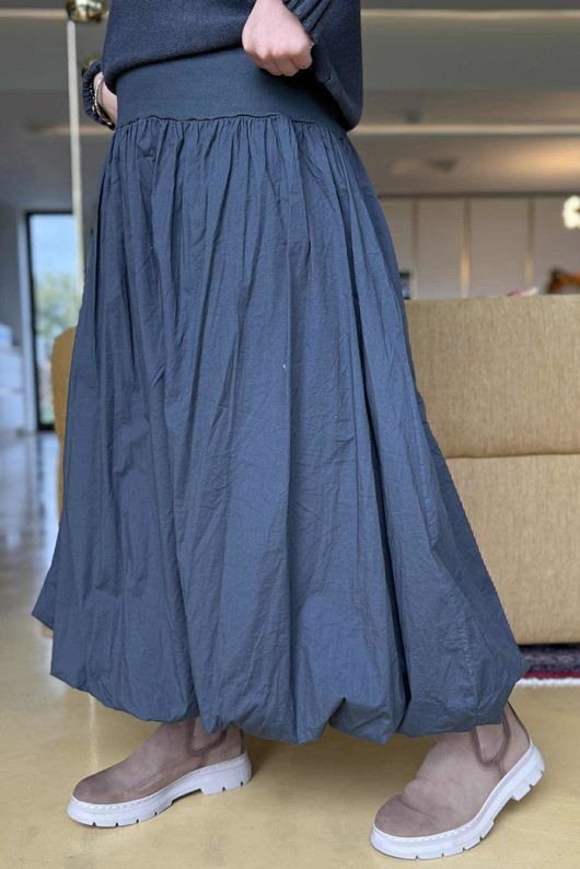 Paloma Bubble Hem Midi Skirt Charcoal